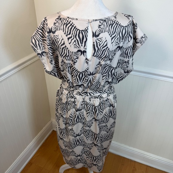 The Limited Zebra Print Belted Midi Dress Black Cream Animal Print Women Size L - Picture 4 of 11